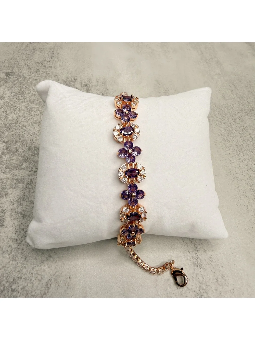 candy+clover Purple Crystal Floral & Crystal Gold Tone Tennis Bracelet